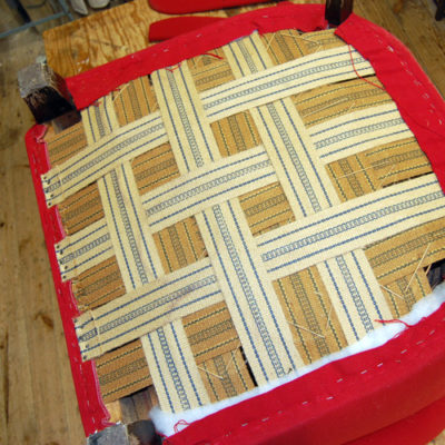 Restaurierung Chesterfield Sessel alte Gurtung