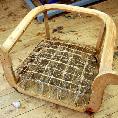 Restaurierung Chesterfield Sessel alte Schnürung