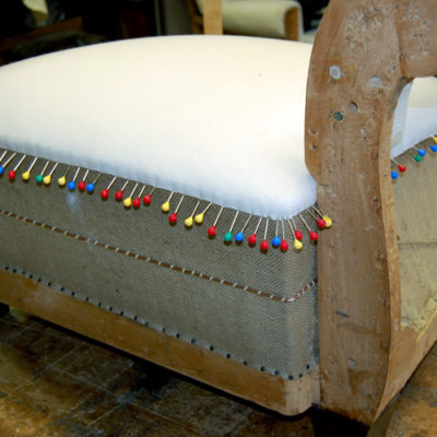 Restaurierung Chesterfield Sessel aufgelegte Nessel